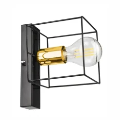 Wandleuchte Metall klein Schwarz Gold Würfel Draht für E27