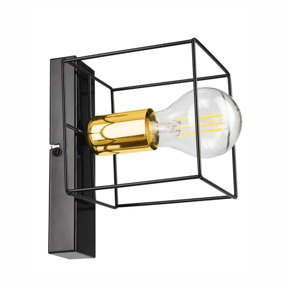 Wandleuchte Metall klein Schwarz Gold Würfel Draht für E27