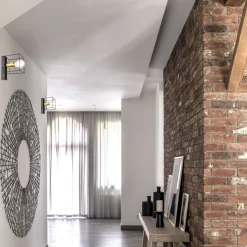 Wandleuchte Metall klein Schwarz Gold Würfel Draht für E27