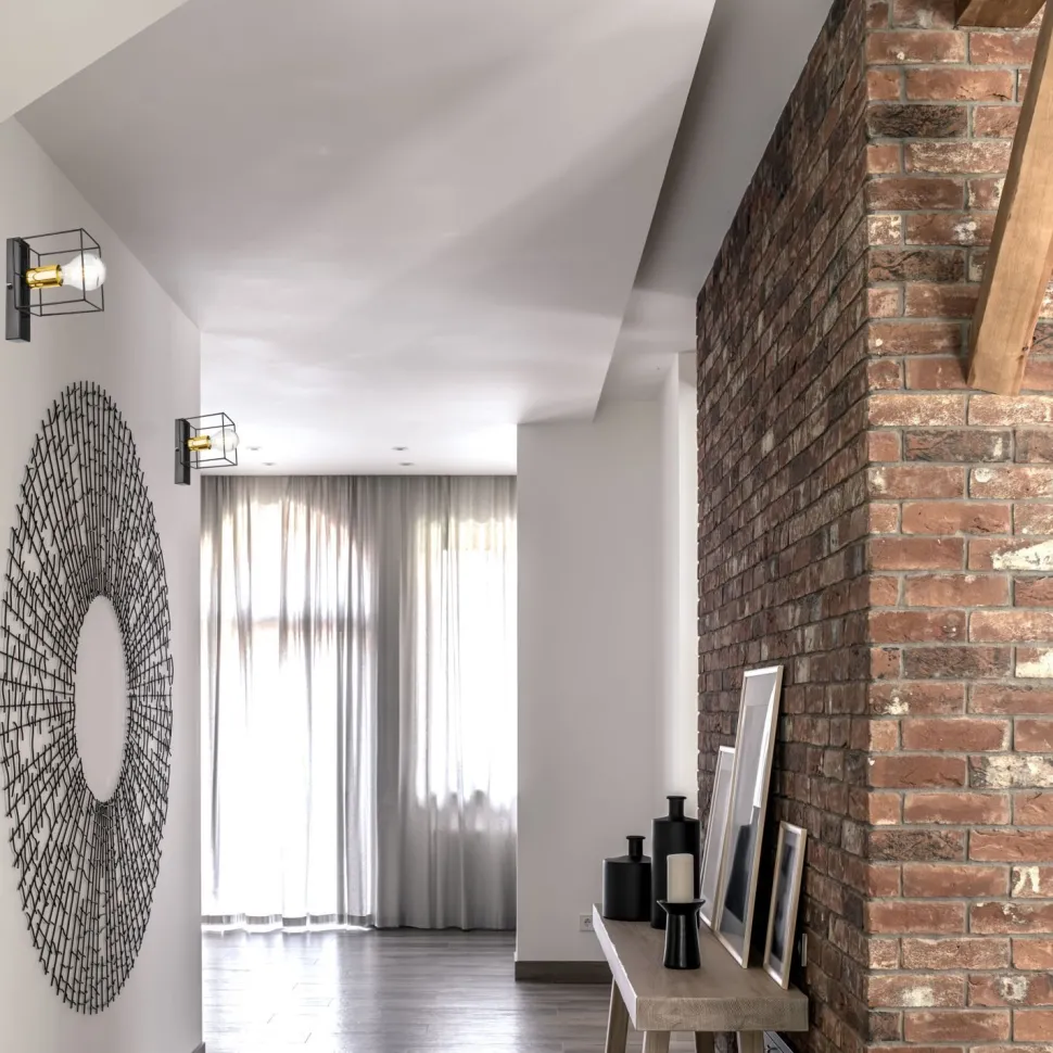 Wandleuchte Metall klein Schwarz Gold Würfel Draht für E27