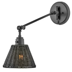 Wandleuchte Metall Rattan E27 verstellbar Schwarz vielseitig