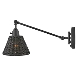 Wandleuchte Metall Rattan E27 verstellbar Schwarz vielseitig