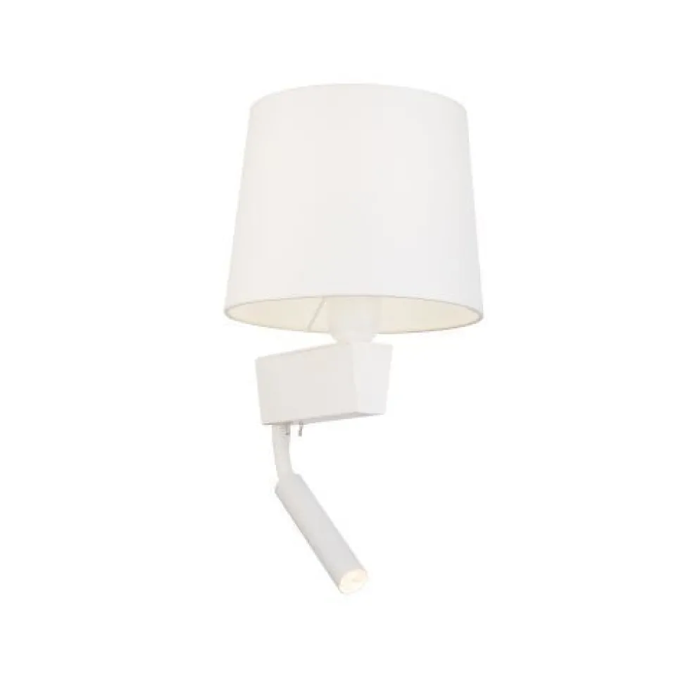 Wandleuchte mit Leselampe Schalter Weiß Stoffschirm