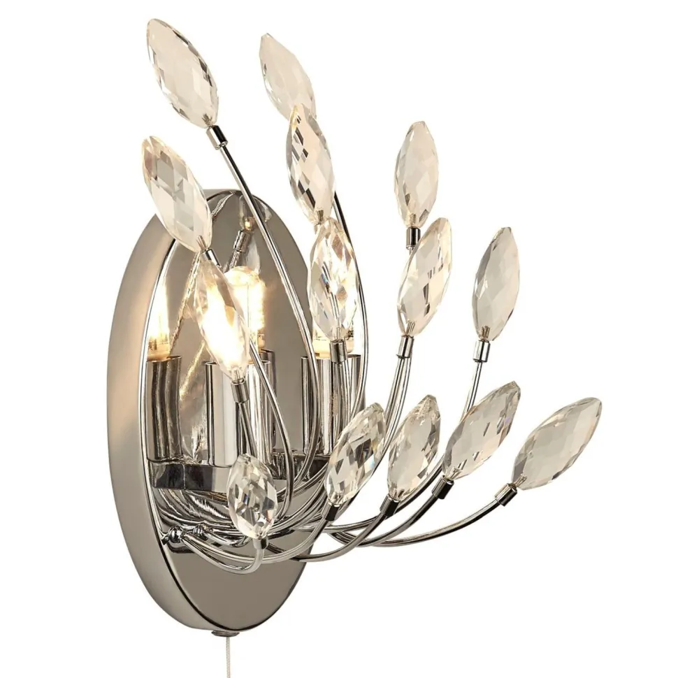 Wandleuchte mit Schalter Kristall H: 24 cm Chrom Klar 2x G9