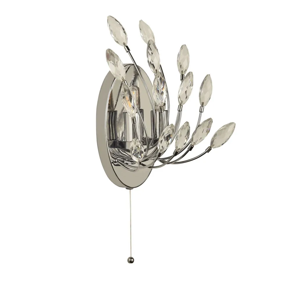 Wandleuchte mit Schalter Kristall H: 24 cm Chrom Klar 2x G9