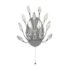 Wandleuchte mit Schalter Kristall H: 24 cm Chrom Klar 2x G9