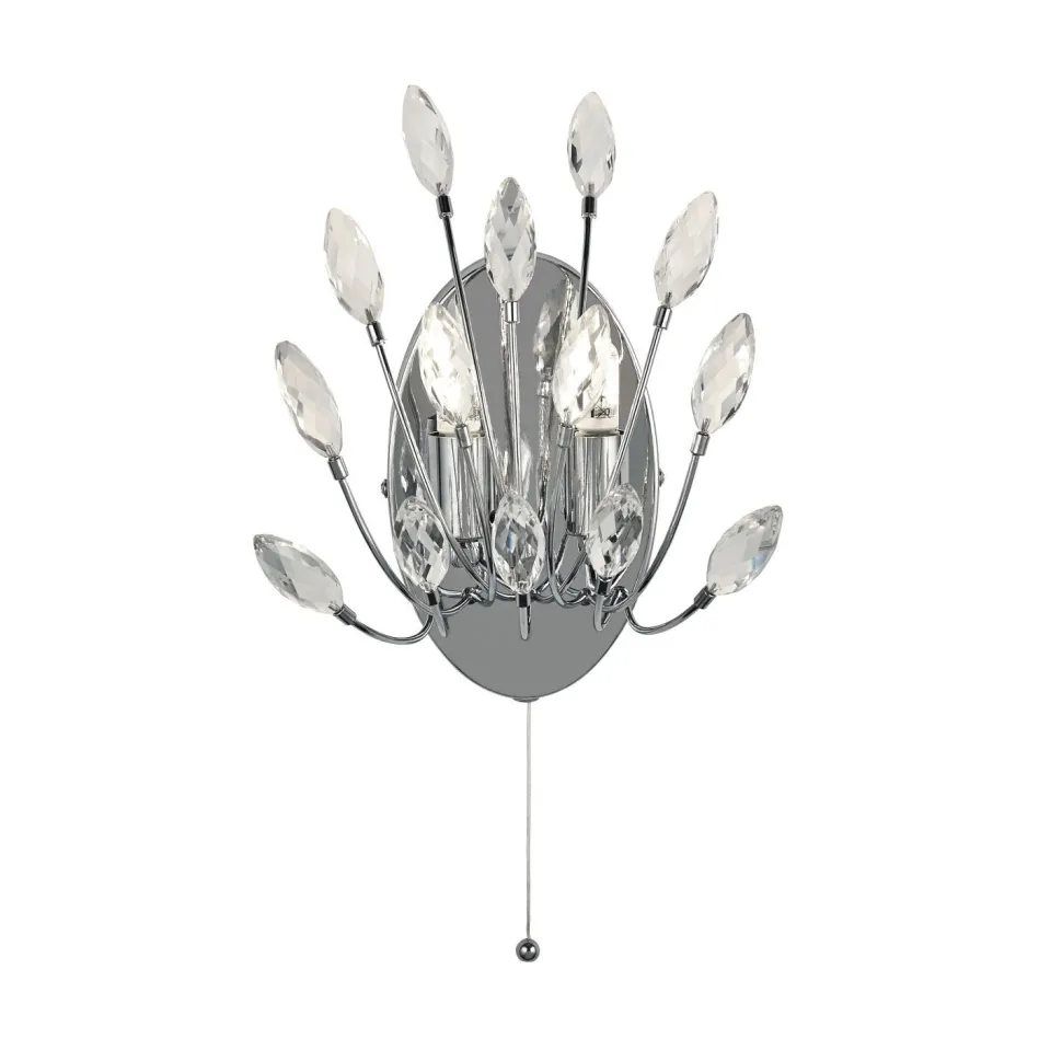 Wandleuchte mit Schalter Kristall H: 24 cm Chrom Klar 2x G9