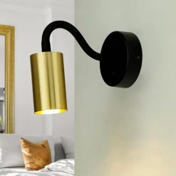 Wandleuchte mit Schalter Schwanenhals GU10 Schwarz Messing