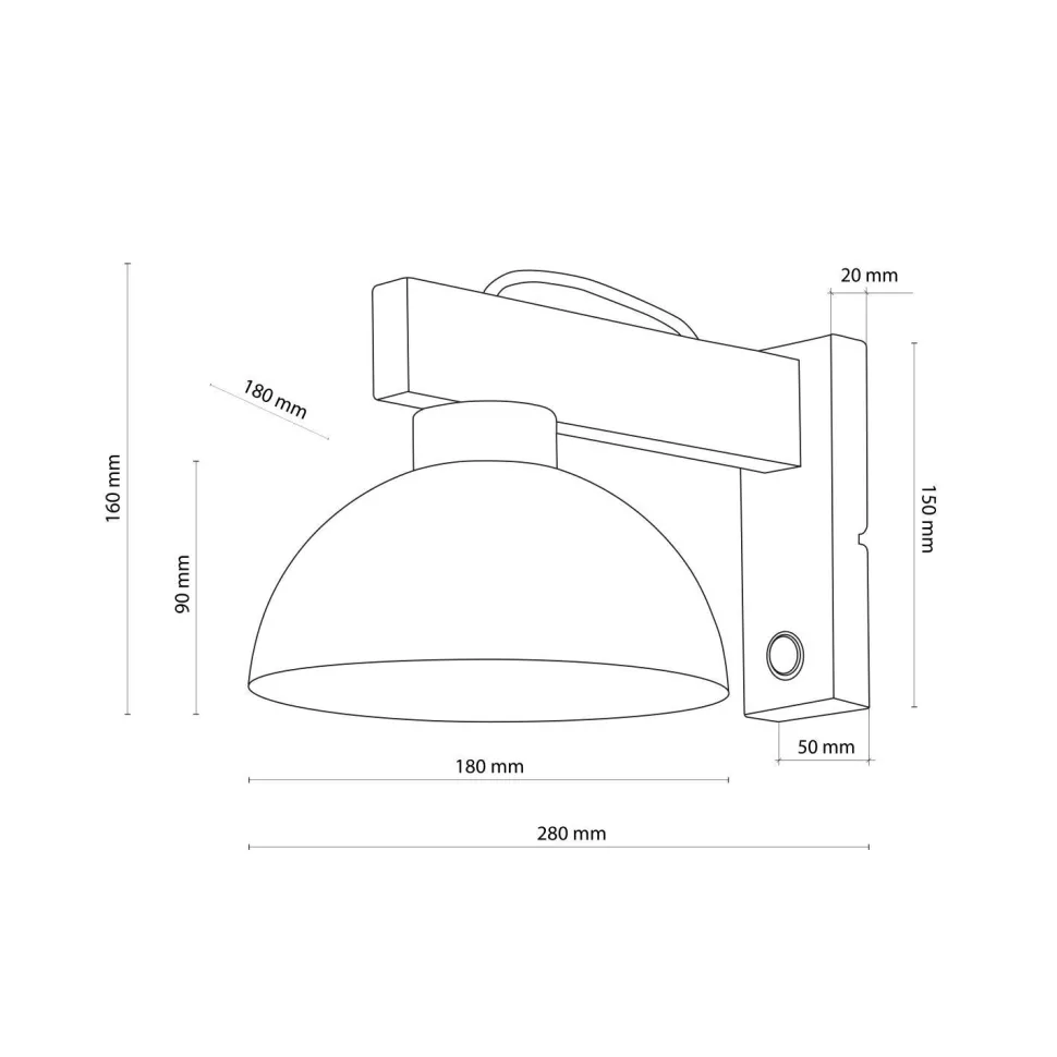 Wandleuchte mit Schalter Metall Holz B: 18 cm klein E27