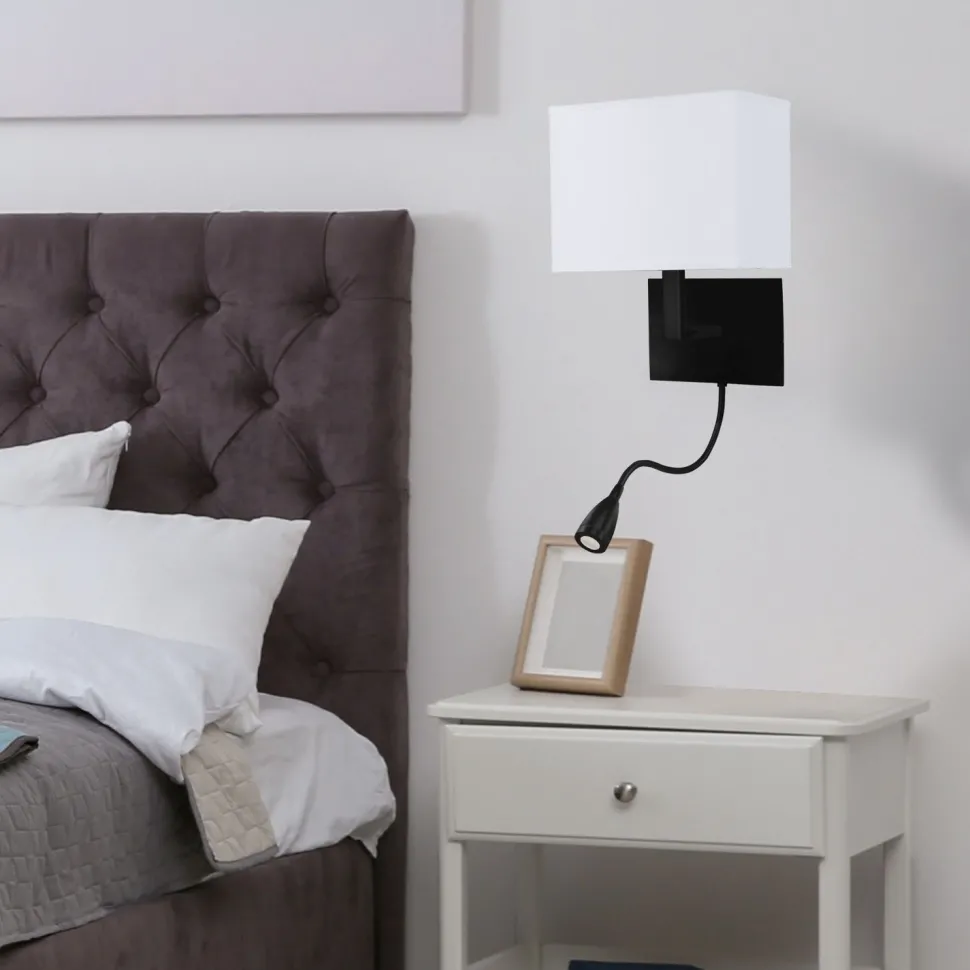 Wandleuchte mit Schwanenhals Schalter E27 Schwarz Weiß