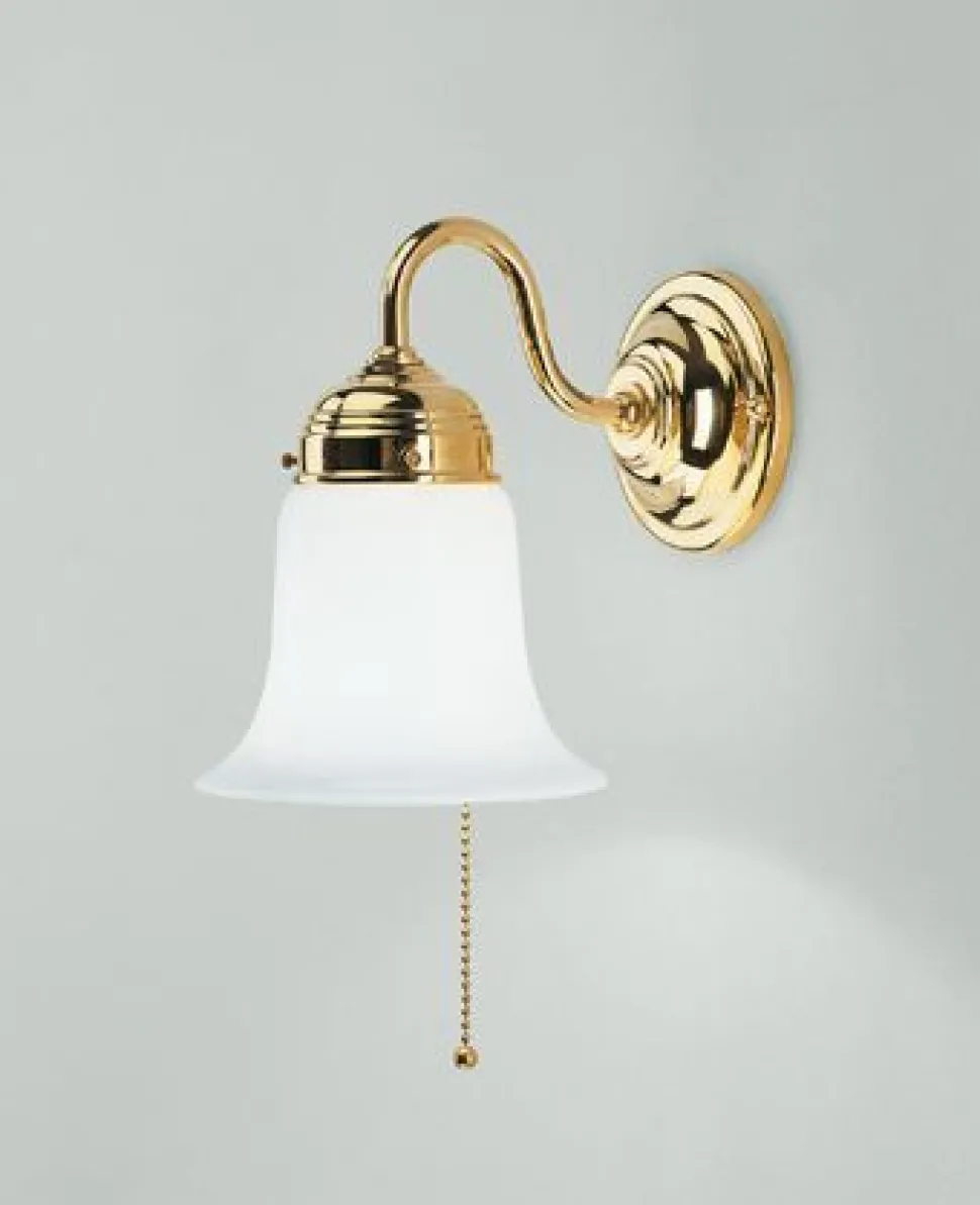 Wandleuchte mit Zugschalter Messing poliert Glas E27