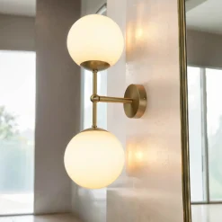 Wandleuchte MUSA Messing Glas in Bronze hell Weiß