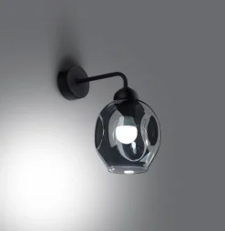 Wandleuchte Rauchglas Schwarz E27 dekorativ SEGIN