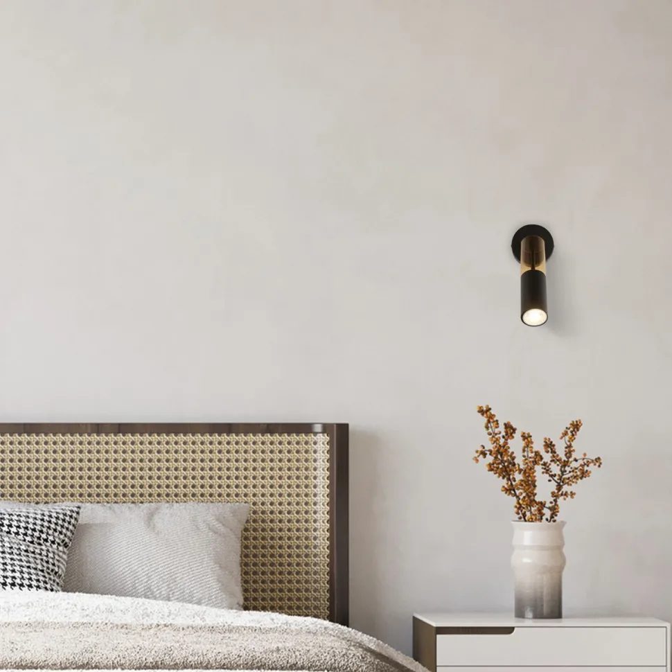 Wandleuchte schmal Ø 10 cm verstellbar in Schwarz Bernstein