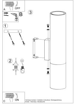 Wandleuchte Schwarz Chrom Up Down H: 29 cm Metall