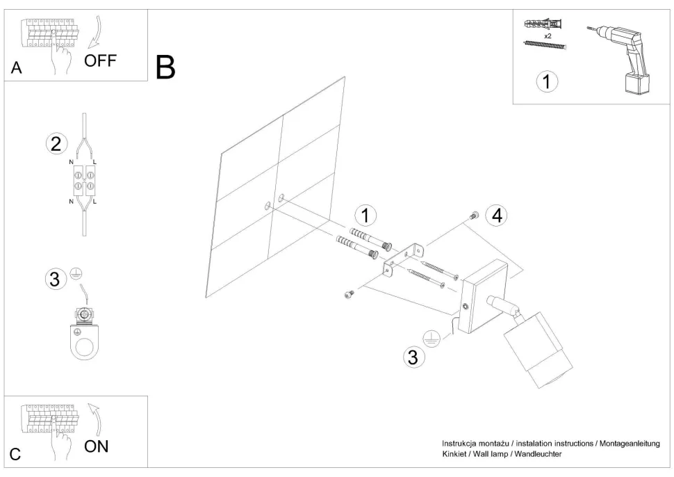 Wandleuchte Schwarz Gold Metall Modern verstellbar
