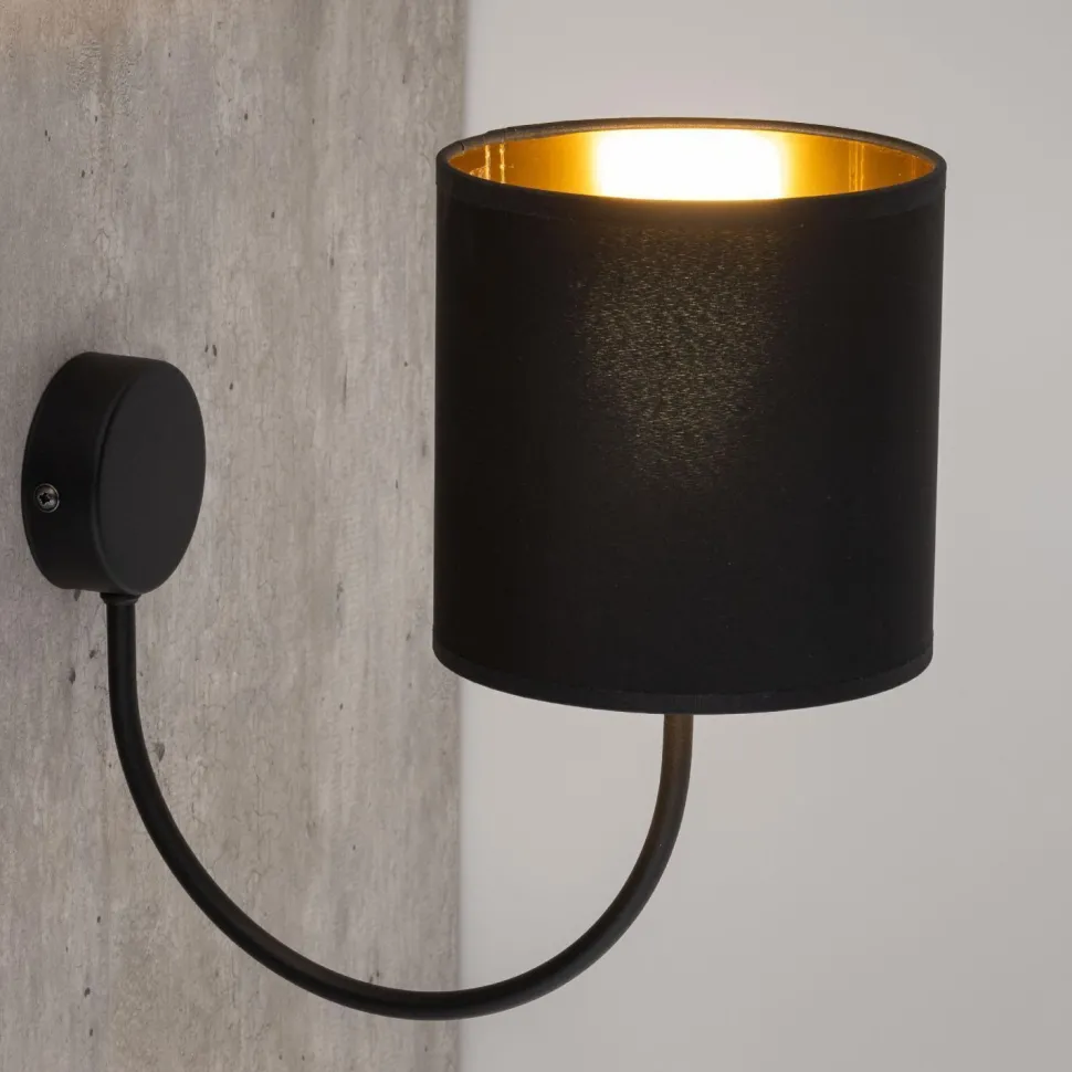 Wandleuchte Schwarz Gold E27 Stoff Metall elegant
