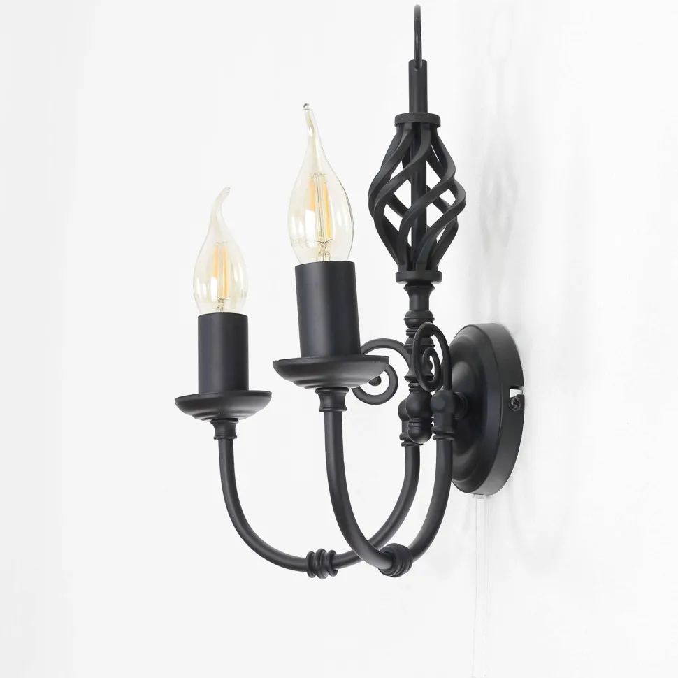 Wandleuchte schwarz Jugendstil 2-flmg.