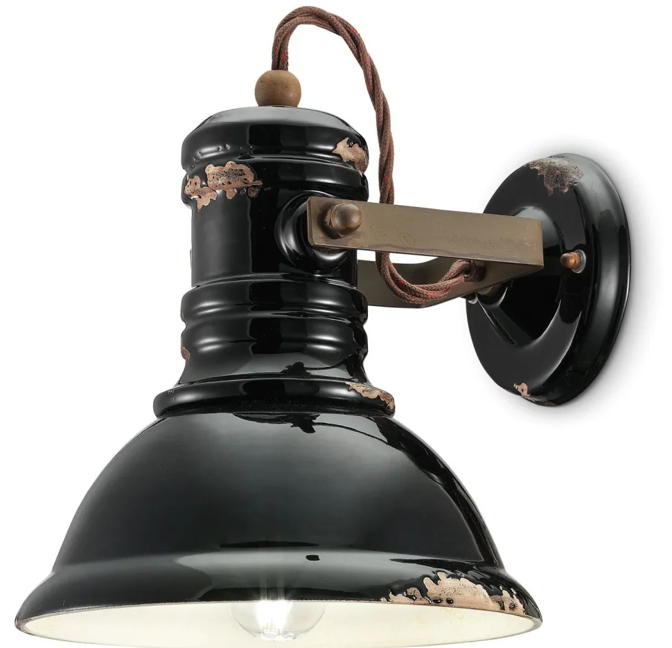 Wandleuchte Schwarz Shabby B: 25 cm Keramik E27 verstellbar