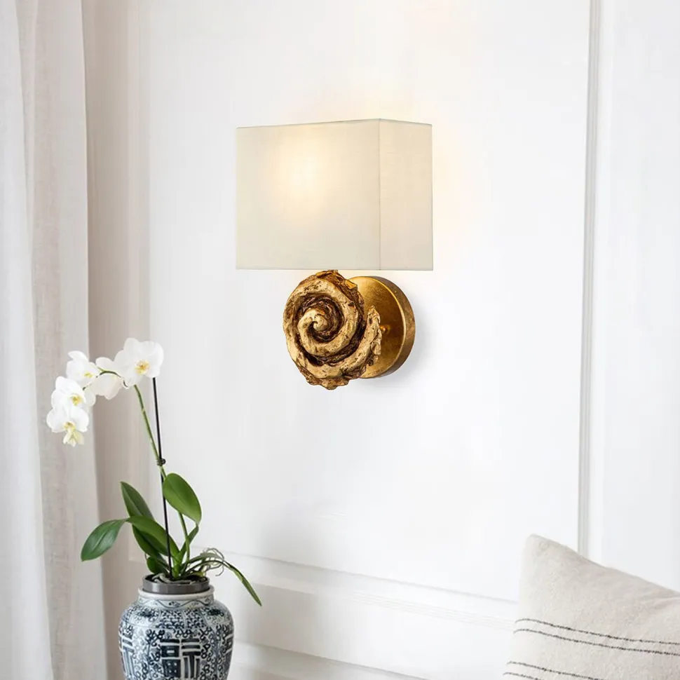 Wandleuchte Stoff 31,8 cm hoch in Blattgold Weiß