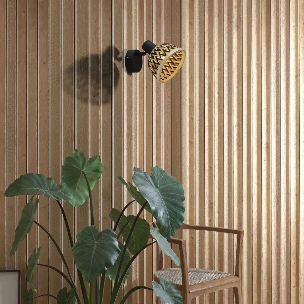 Wandleuchte verstellbar E14 Schwarz Natur Bambus Metall