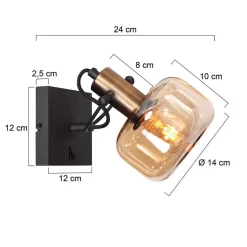 Wandspot blendarm in Schwarz Bernstein E27 H:16 cm