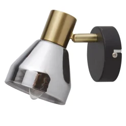 Wandspot E14 Glasschirm in Schwarz Rauchgrau Messing