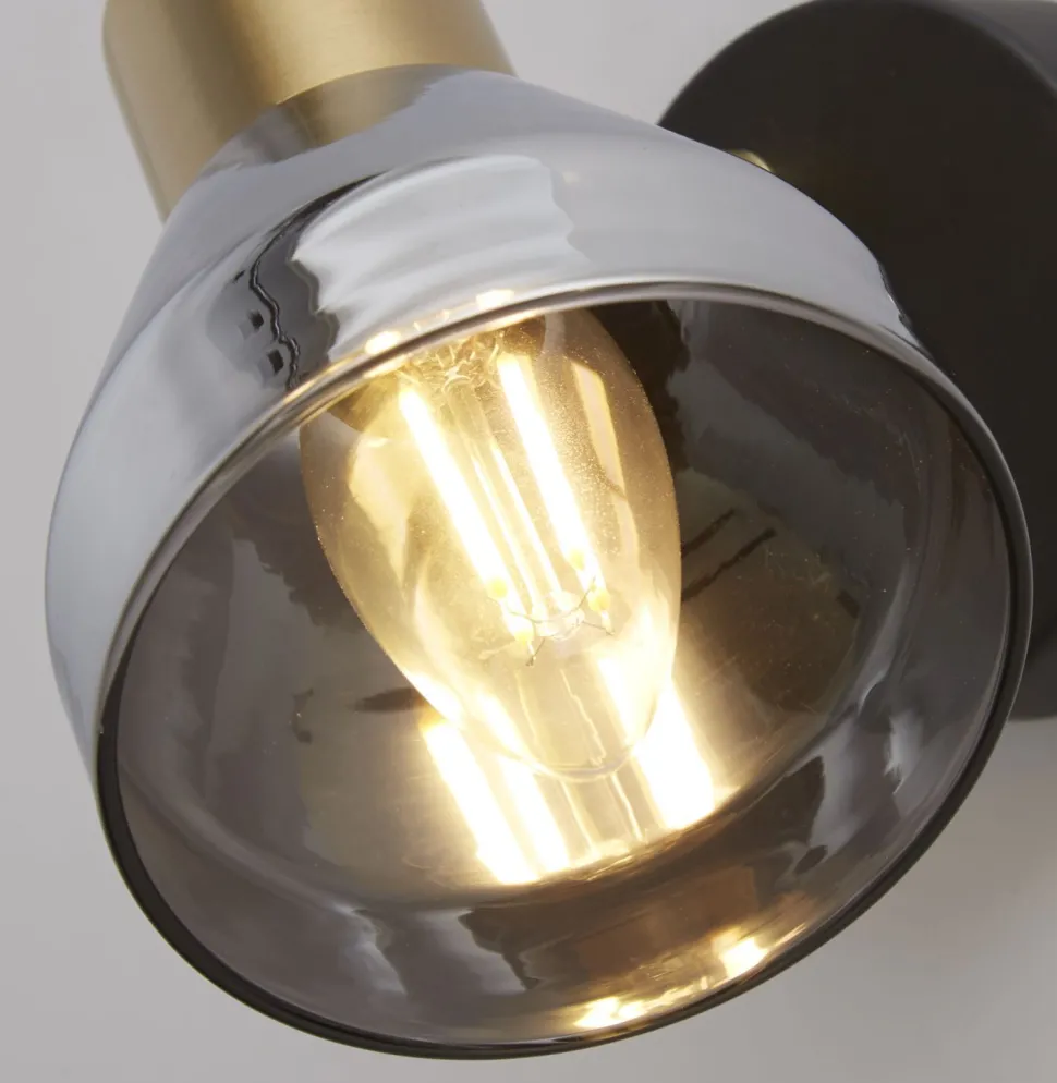 Wandspot E14 Glasschirm in Schwarz Rauchgrau Messing