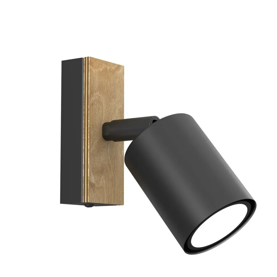 Wandspot flexibel Holz Metall Schwarz H:14 cm GU10