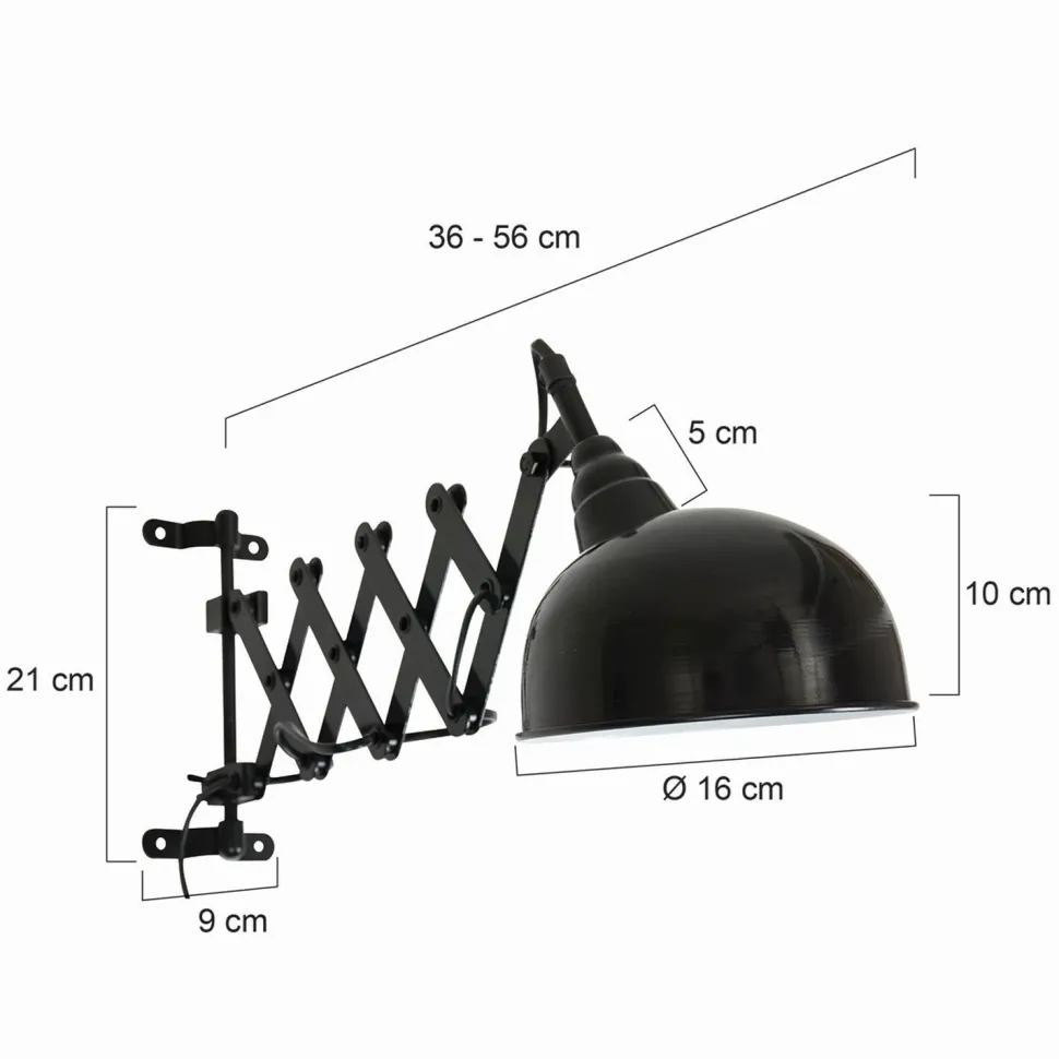 Wandspot Metall Schwarz T:56 cm mit Stecker flexibel