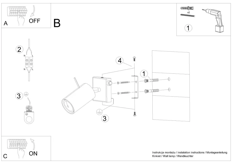 Wandspot Weiß B: 8 cm klein Metall schwenkbar