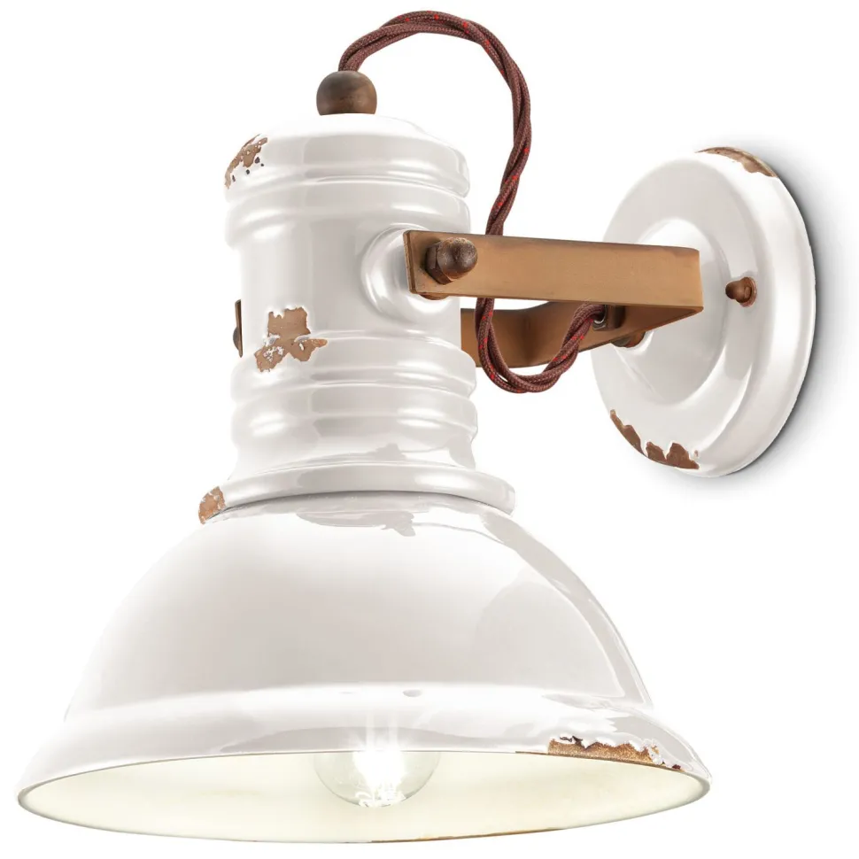 Wandspot Weiß Shabby B: 25 cm Keramik Metall Handarbeit E27