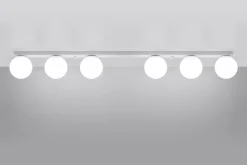 Weiße Deckenleuchte lang 120 cm Glas Metall 6x G9