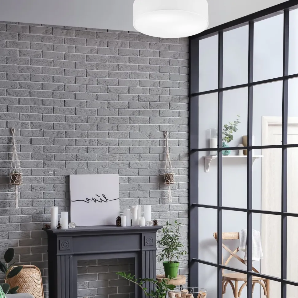 Weiße Deckenleuchte Stoff Ø 45 cm rund flach blendarm 2x E27