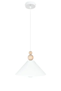 Weiße Hängeleuchte Holz Metall Ø26 cm rund E27 wohnlich