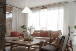 Weiße Hängeleuchte Holz Metall Ø26 cm rund E27 wohnlich