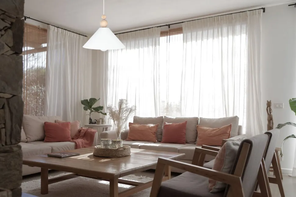 Weiße Hängeleuchte Holz Metall Ø26 cm rund E27 wohnlich