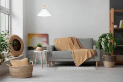 Weiße Hängeleuchte Holz Metall Ø26 cm rund E27 wohnlich