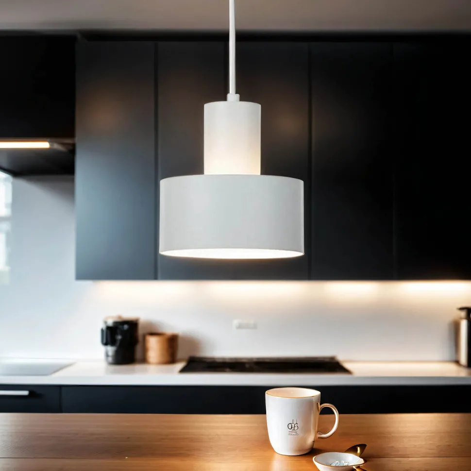 Weiße Hängeleuchte schmaler Schirm Retro