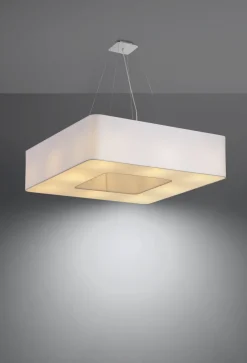 Weiße Pendelleuchte eckig 80 cm breit 8x E27 blendarm