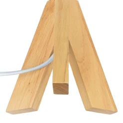 Weiße Tischleuchte Holz Fuß Stoff Schirm 31cm E14