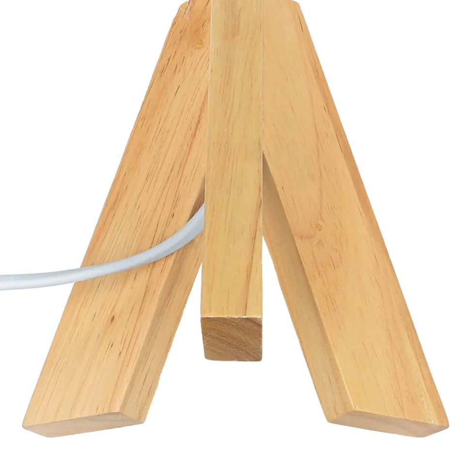 Weiße Tischleuchte Holz Fuß Stoff Schirm 31cm E14