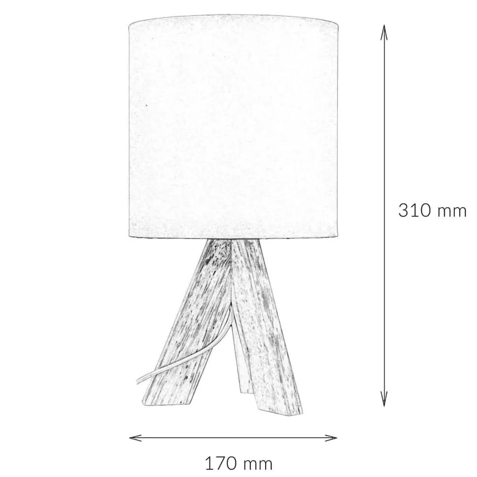 Weiße Tischleuchte Holz Fuß Stoff Schirm 31cm E14