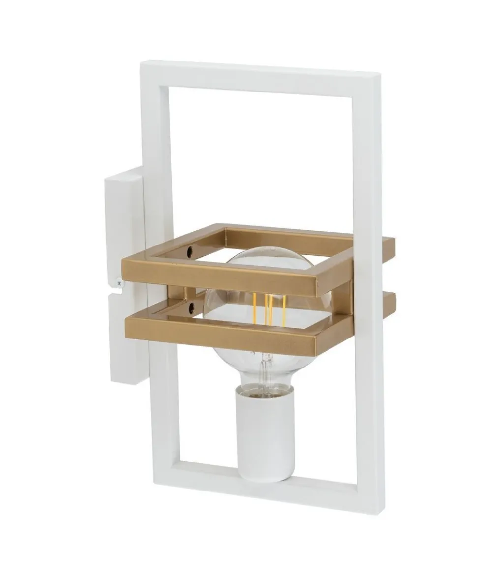 Weiße Wandlampe Gold Metall klein H:31 cm eckig E27