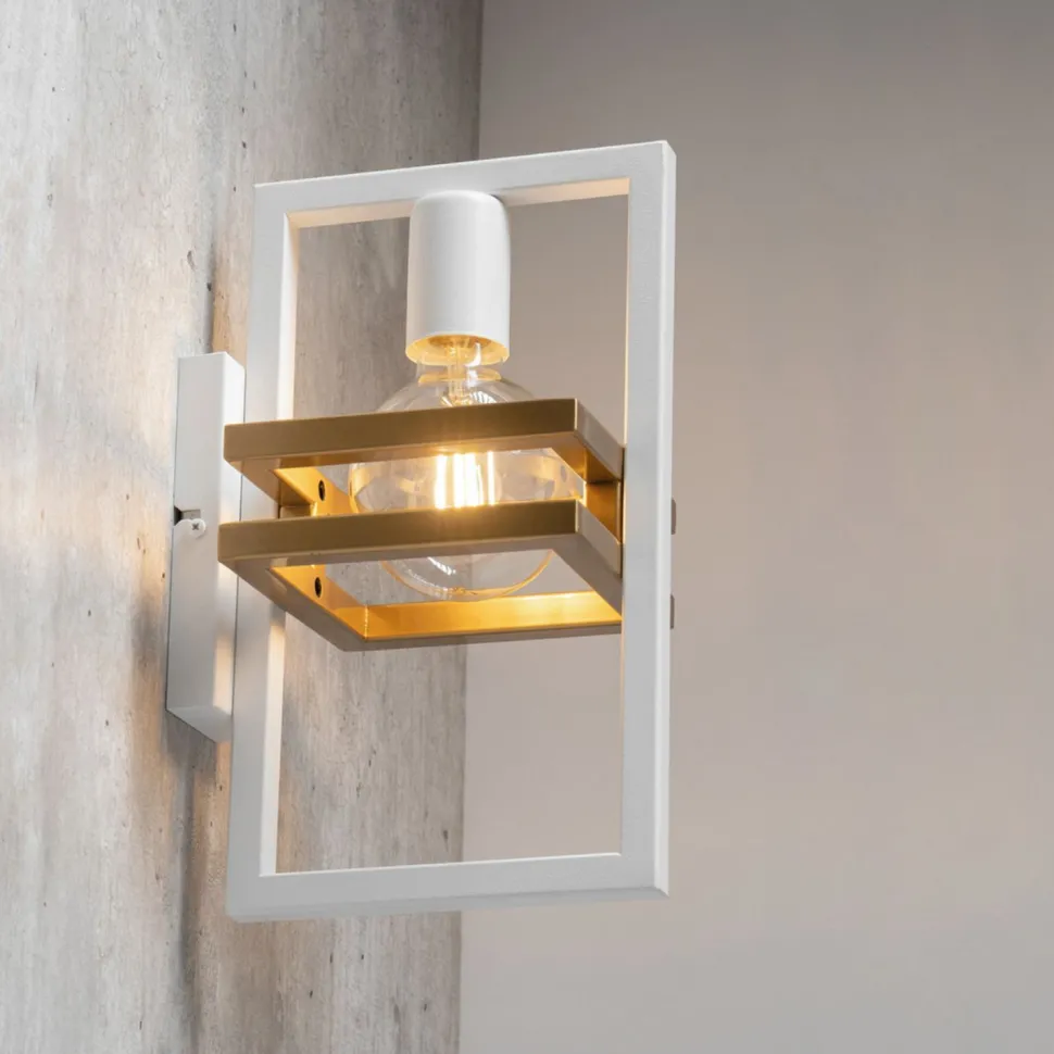 Weiße Wandlampe Gold Metall klein H:31 cm eckig E27