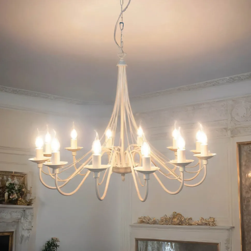 Weißer Kronleuchter Groß Ø85cm Wohnraum Rustikal