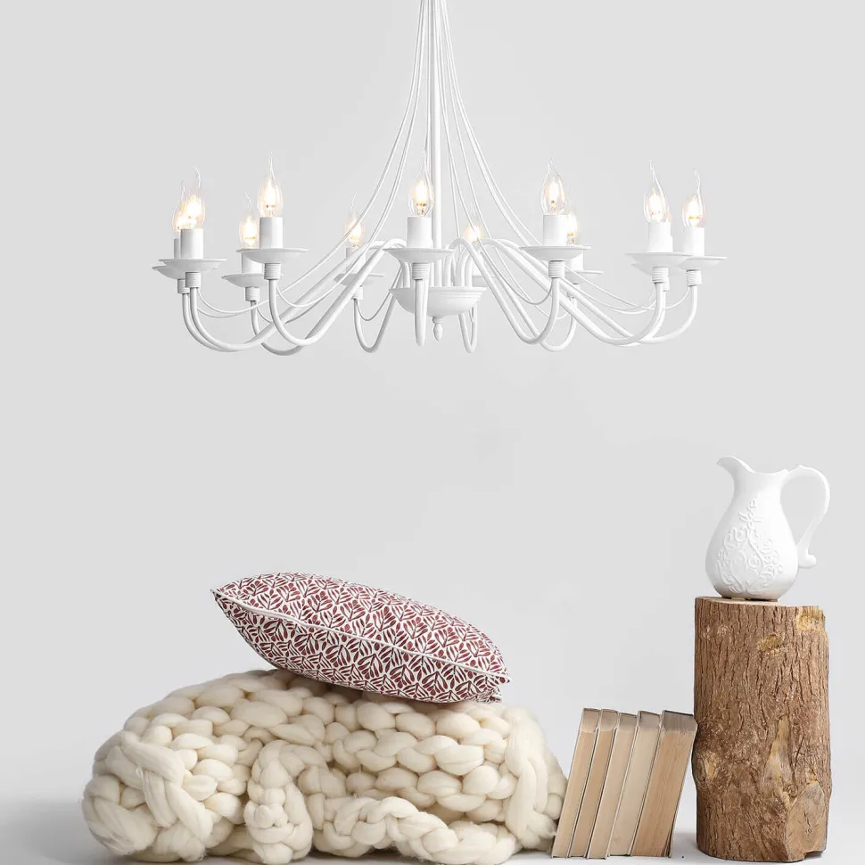 Weißer Kronleuchter Groß Ø85cm Wohnraum Rustikal