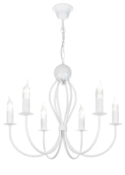 Weißer Kronleuchter Metall 6-flammig E14 Klassisch