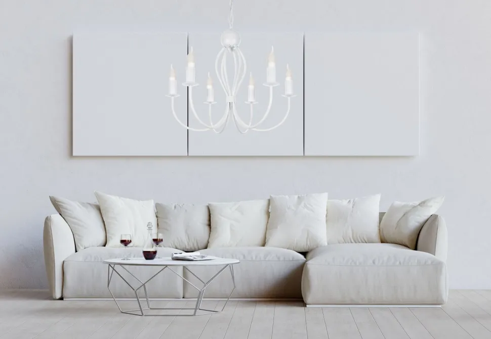 Weißer Kronleuchter Metall 6-flammig E14 Klassisch