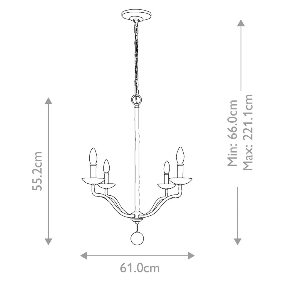 Weißer Kronleuchter Metall 61 cm breit für 4x E14 Landhaus Stil